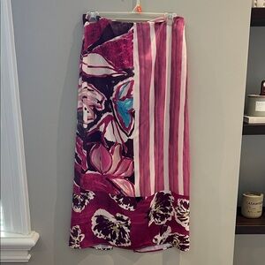 Zara Floral and Striped Midi Skirt in Pink and Purple